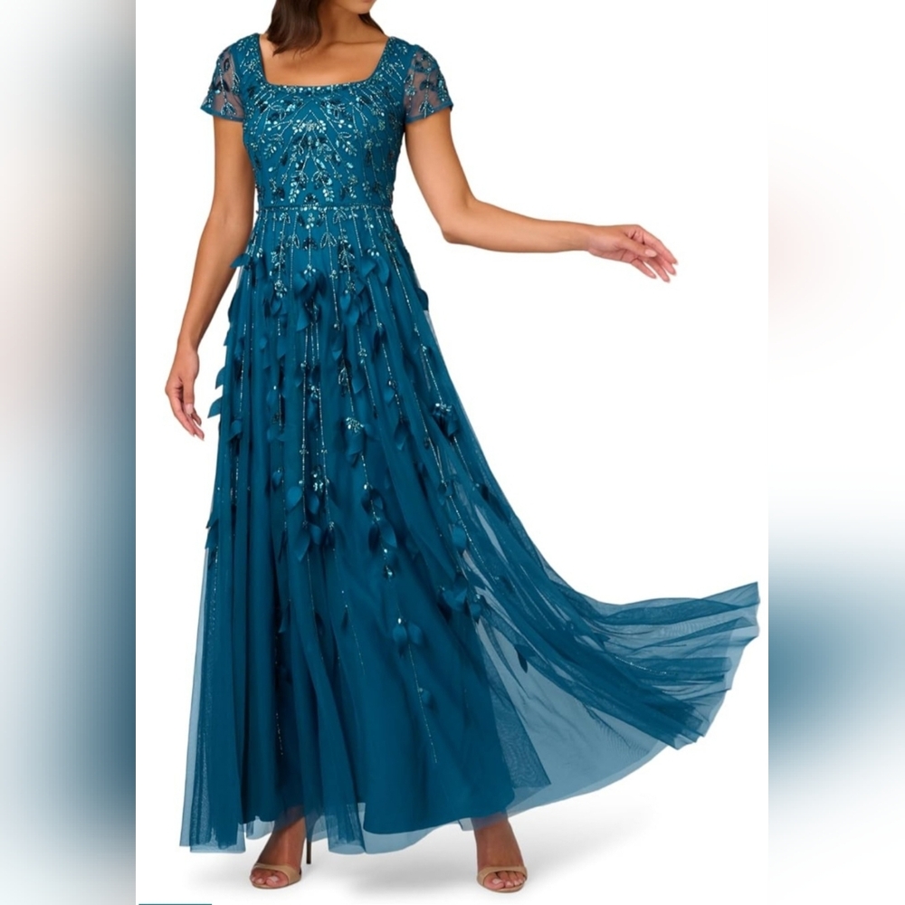 Adrianna Papell Teal Embellished Gown
